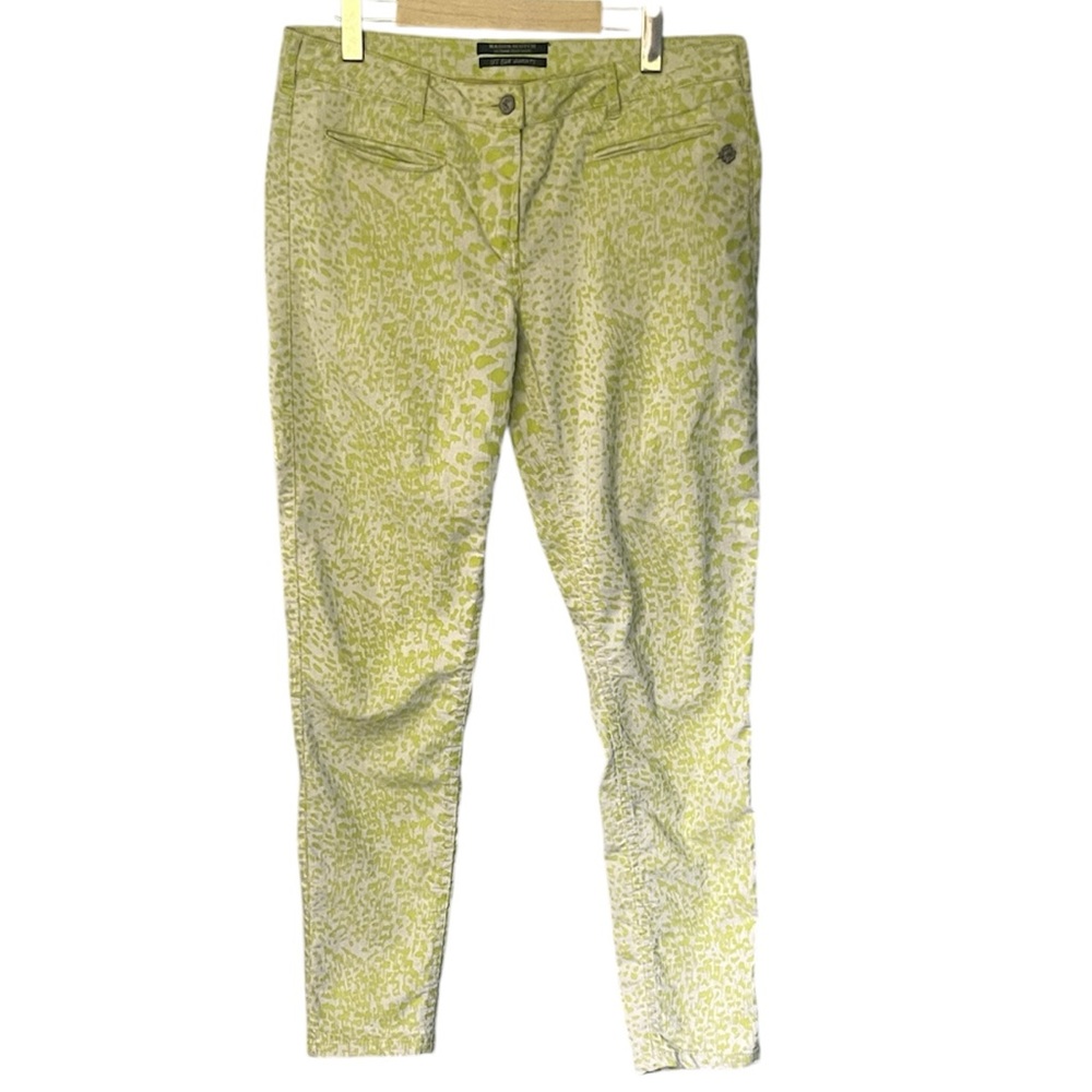 Maison Scotch Pattern Pants Lime/White Straight Skinny Women’s Size 32